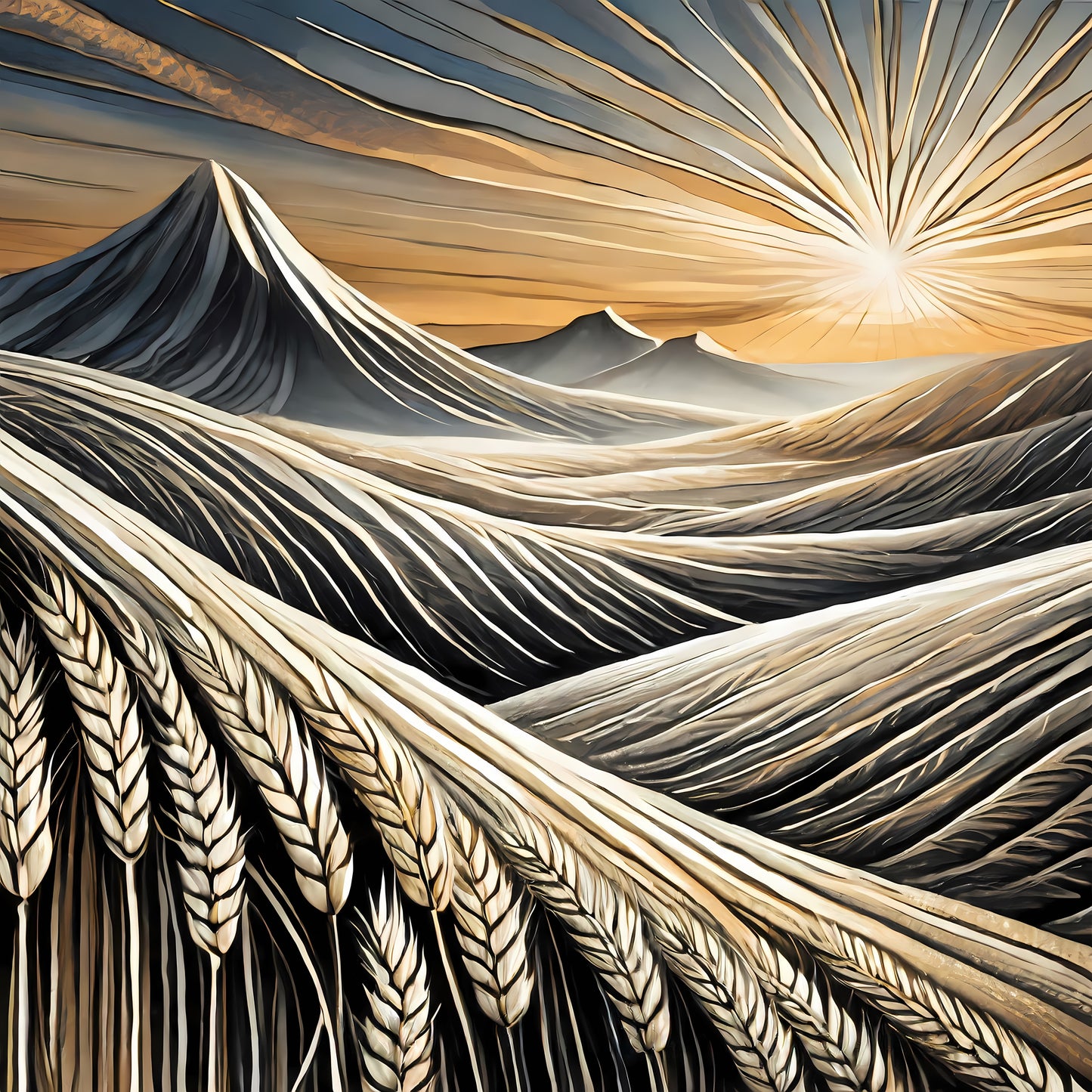 Sunrise Over Grain Filled Mountains